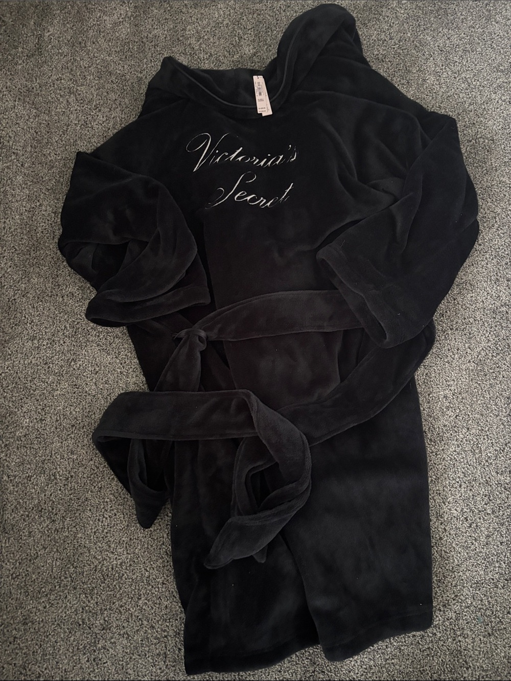 Victoria's Secret Black Plush Belted Robe with Script Logo